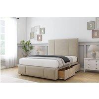 Sloomy Lancaster Tweed Divan Bed Set 2 Drawers Foot-End With 26 Strutted Headboard in Light Brown | Size: Small Double