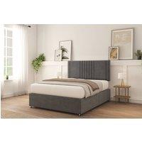 Sloomy Langston Plush Divan Bed Set 2 Drawers Same Side With 26 Strutted Headboard in Dark Grey | Size: Small Single