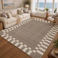 Livabliss Fifth Avenue Check Border Rug in Brown | Size: 153 cm x 220 cm