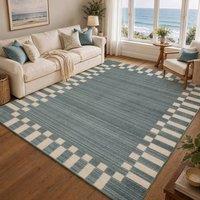 Livabliss Fifth Avenue Check Border Rug in Blue | Size: 200 cm x 275 cm