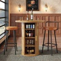Rolipo Round Bar Table with Storage Cabinet, 92cm Tall Drinks Table in Brown