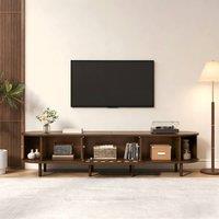 Rolipo 180cm Dark Walnut Oval TV Stand Rattan Lowboard