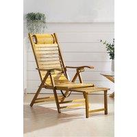 Living and Home Bamboo Foldable Recliner Lounge Chair with Retractable Footrest in Natural