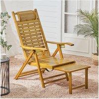 Living and Home Bamboo Folding Lounge Chair Recliner with Retractable Footrest in Natural