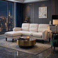 FENCHILIN Modular Sectional LShaped Couch Sofa with Footstool & Side Pockets in Beige