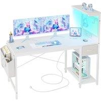 BEXEVUE Computer Gaming Desk-Power Outlets & Storage Drawer, 120X50/10050cm in White | Size: 100 cm