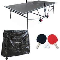 sweeek Indoor table tennis table with 2 bats, 3 balls & protective cover in Grey