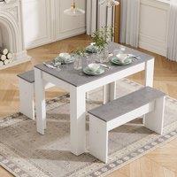 ModernLuxe Dining table set with 2 benches for kitchen & dining room in Grey