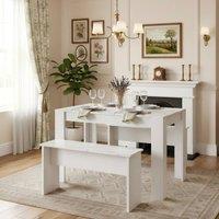 ModernLuxe Dining table set with 2 benches for kitchen & dining room in White