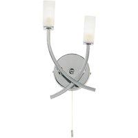 Loops LED Twin Wall Light Modern Chrome Arm & Frosted Oblong Glass Shade Lamp Lighting in Clear