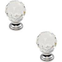 Loops 2x Faceted Crystal Cupboard Door Knob 31mm Dia Polished Chrome Cabinet Handle