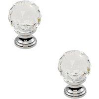 Loops 2x Faceted Crystal Cupboard Door Knob 35mm Dia Polished Chrome Cabinet Handle