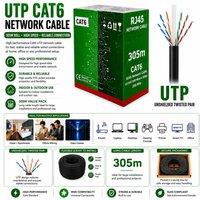 ATEK CAT6 305M Ethernet Cable UTP Foil Shielded Twisted Bulk Network Wire 10Gbps High Speed Gigabit Internet Network Cable (Black) in Black