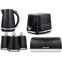 Tower Solitaire Kettle, 2 Slice Toaster, Bread Bin & Canisters in Black