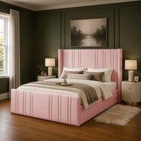 Desire Deco Plush Velvet Gerald Wingback Ottoman Storage Bed Frame in Pink | Size: Single