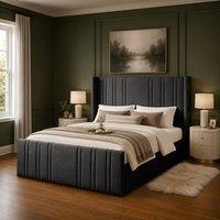 Desire Deco Plush Velvet Gerald Wingback Ottoman Storage Bed Frame in Charcoal | Size: Single