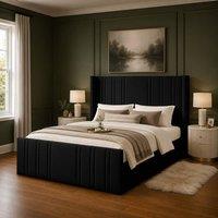 Desire Deco Plush Velvet Gerald Wingback Ottoman Storage Bed Frame in Black | Size: Small Double