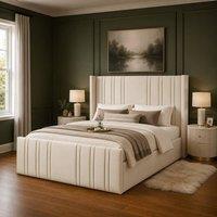 Desire Deco Plush Velvet Gerald Wingback Ottoman Storage Bed Frame in Cream | Size: Super King