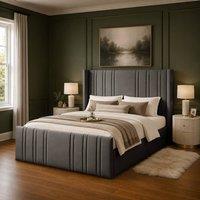 Desire Deco Plush Velvet Gerald Wingback Ottoman Storage Bed Frame in Grey | Size: Super King