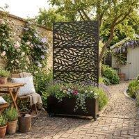 Nicoman Metal Indoor Outdoor Privacy Screen with Plant Pot - Leaf Pattern in Black