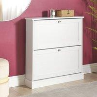 Wyld and Coco Modern White Shoe Storage Cabinet 2 Compartments - W76 x D19 x H80cm