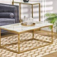 Wyld and Coco Beige Marble Effect Coffee Table 100 x 60 cm - Gold Iron Legs