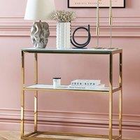 Wyld and Coco Console Table White Gold Toned Stainless Steel and Tempered Glass