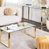 Wyld and Coco Glam Modern Coffee Table Tempered Glass Top Gold Stainless Steel