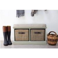 Statement Furniture Tetbury Bench with 2 Brown Faux Rattan Baskets & Cream Cushion in Light Green