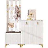 BTM Wardrobe set with shoe bench hooks drawers & cabinet doors in White