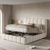 BTM 4ft6 Double Boucl Storage Bed 135x190cm in White