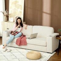 HOMCOM Modern 3 Seater Sofa Upholstered Corduroy Sofa Couch Cream White