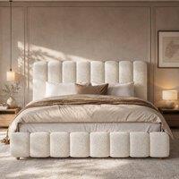 BTM 6FT Boucl Ottoman Bed Hydraulic Storage White | Size: Super King