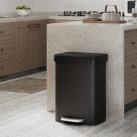 London Boutique 50L Stainless Steel Kitchen Trash Can W/ Lid Step-on Garbage Bin in Black