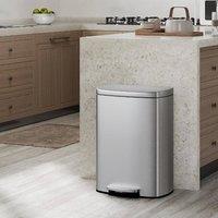 London Boutique 50L Stainless Steel Kitchen Trash Can w/ Lid Step-On Pedal Waste Bin in Silver
