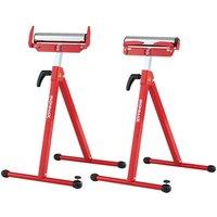 Gymax 2PCS Folding Roller Stands for Table Saw Woodworking Adjustable Height in Red
