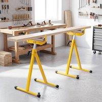 Gymax 2PCS Folding Roller Stands for Table Saw Woodworking Adjustable Height in Yellow