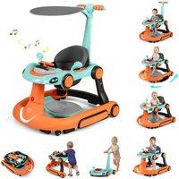 CASART Baby Walker w/Canopy Portable Activity Center Bouncer Rocker Combo in Orange