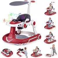 CASART Baby Walker w/Canopy Portable Activity Center Bouncer Rocker Combo in Red