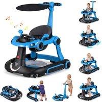 CASART Baby Walker w/Canopy Portable Activity Center Bouncer Rocker Combo in Blue