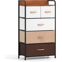 Gymax 5-Drawer Fabric Dresser, Tall Narrow Storage Tower Organizer, Brown