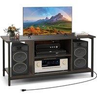 Gymax TV Stand with Power Outlet Type-C Port 3-tier TV Console Table in Grey