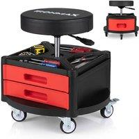 Gymax Rolling Mechanic Stool with Cushioned Seat in Red