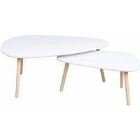 FORGEVIO Nest of 2 Coffee Tables Tear Shape White Modern | Size: 0.6m2