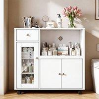 KORVIXA Sideboard with Microwave Shelf Kitchen Island in White | Size: 100 cm x 100 cm