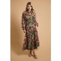 Oasis Women's Long Sleeve Printed Mesh Midi Dress | Size: 16