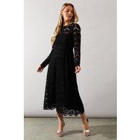 Wallis Women's Lace Fit & Flare Midi Dress in Black | Size: 20