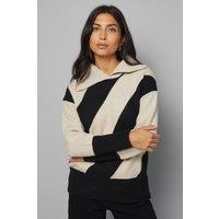 Wallis Women's Knitted Stripe Roll Neck Jumper in Stone | Size: Small