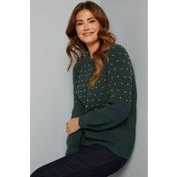 Wallis Women's Christmas Stud Knitted Jumper in Khaki | Size: Small