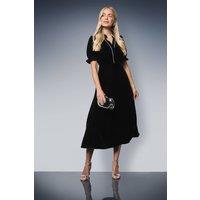 Wallis Women's Petite Velvet Embellished Midi Dress in Black | Size: 20